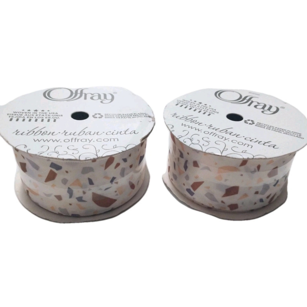 Offray Satin Ribbon 1.5" x 9' Neutral Terrazzo Single Faced Lot Of 2